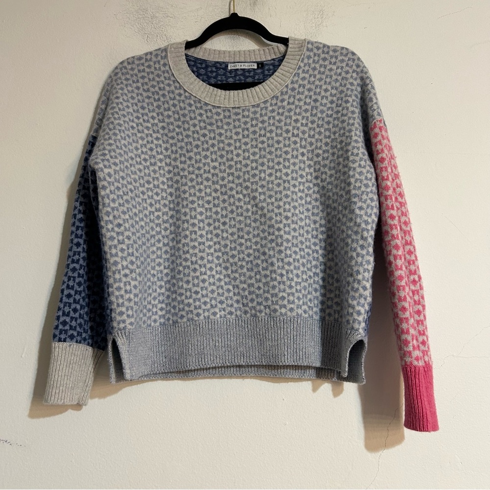 Zaket & Plover Colorblock Merino Wool Blend Crewneck Sweater Small